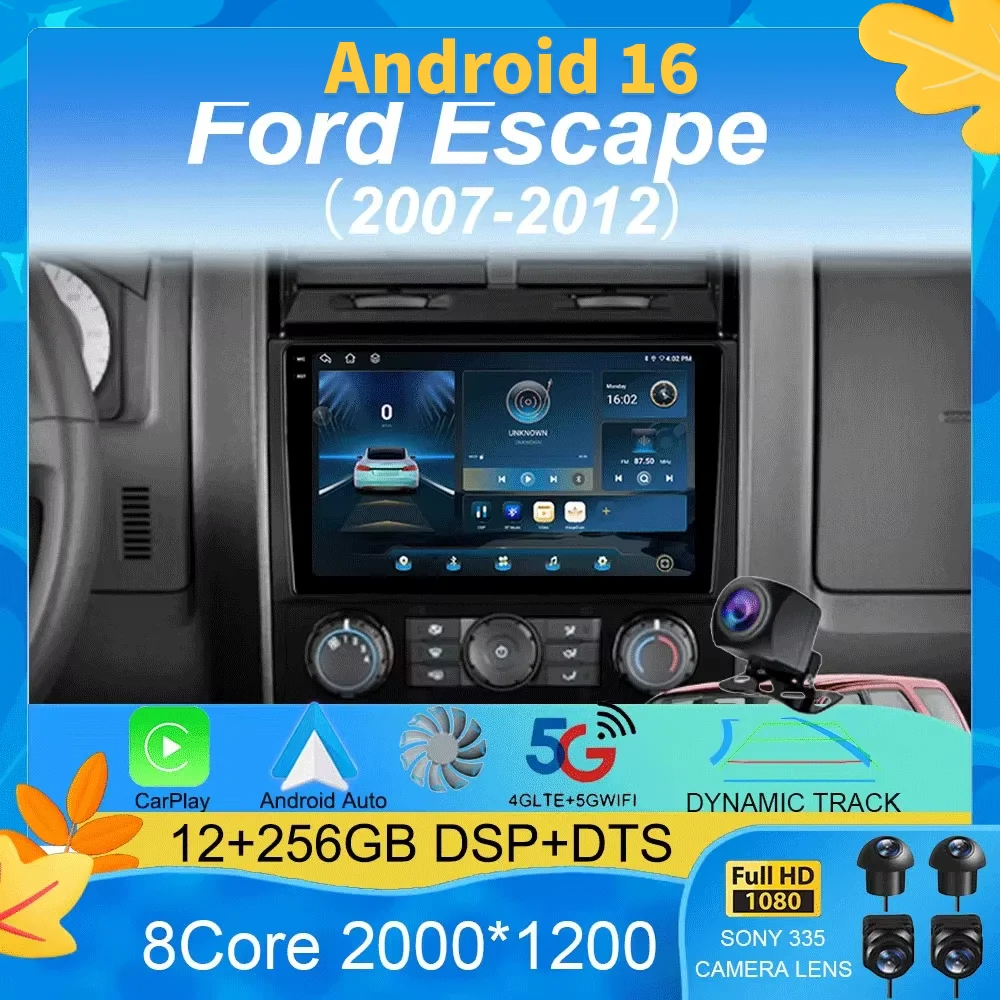 For Ford Escape 2007 2008 2009 2010 2011 2012 Android 16 Auto Multimedia Car Player Radio Navigation GPS Stereo No 2din Carplay