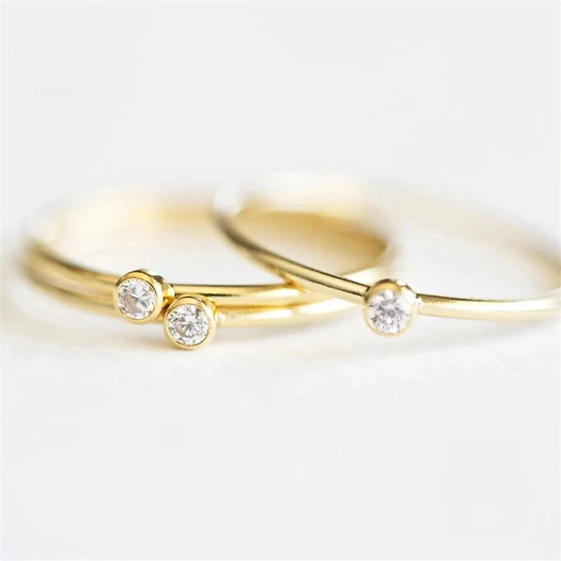 Pierścionek ze złota 14K, wypełniony złotem, 2mm, z białymi cyrkoniami AAA, pierścionek do układania w stosy, biżuteria w stylu boho, minimalistyczny pierścionek na paliczek, Anillos Mujer, złote pierścionki dla kobiet — zdjęcie 2