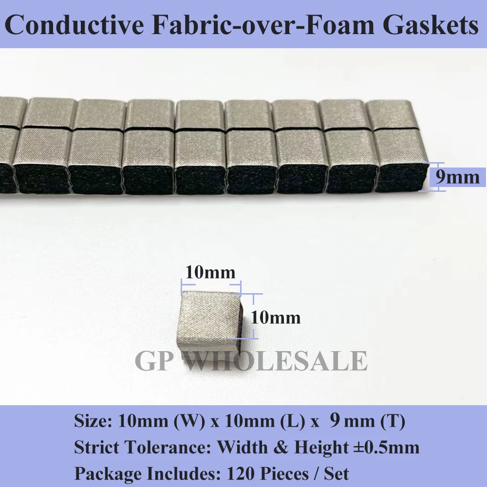 120Pcs 10x10x9mm Conductive Fabric Foam Gasket Block with Conductive Adhesive for PC Server Enclosure EMI RFI Shielding