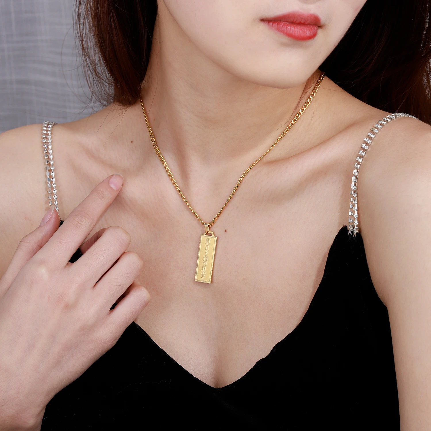 Personalized Custom Name Necklace For Women Deep Engraved Bar Pendant Horizontal Vertical Stainless steel Jewelry Gifts 2022