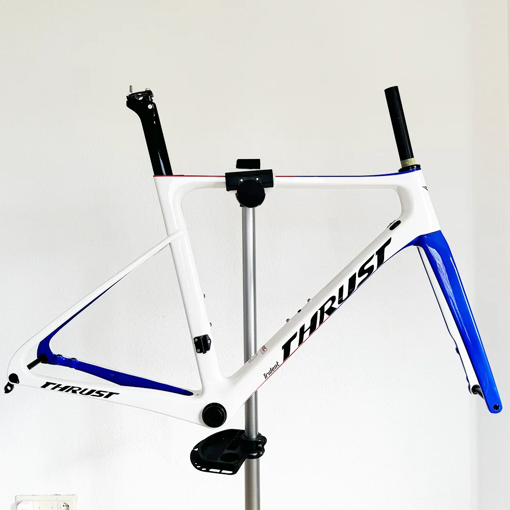 THRUST t1000 Carbon Road Bike Frame, White-Blue Disc Brake, Bicycle Accessories, 2 Years Warranty, full carbon fiber disc brake