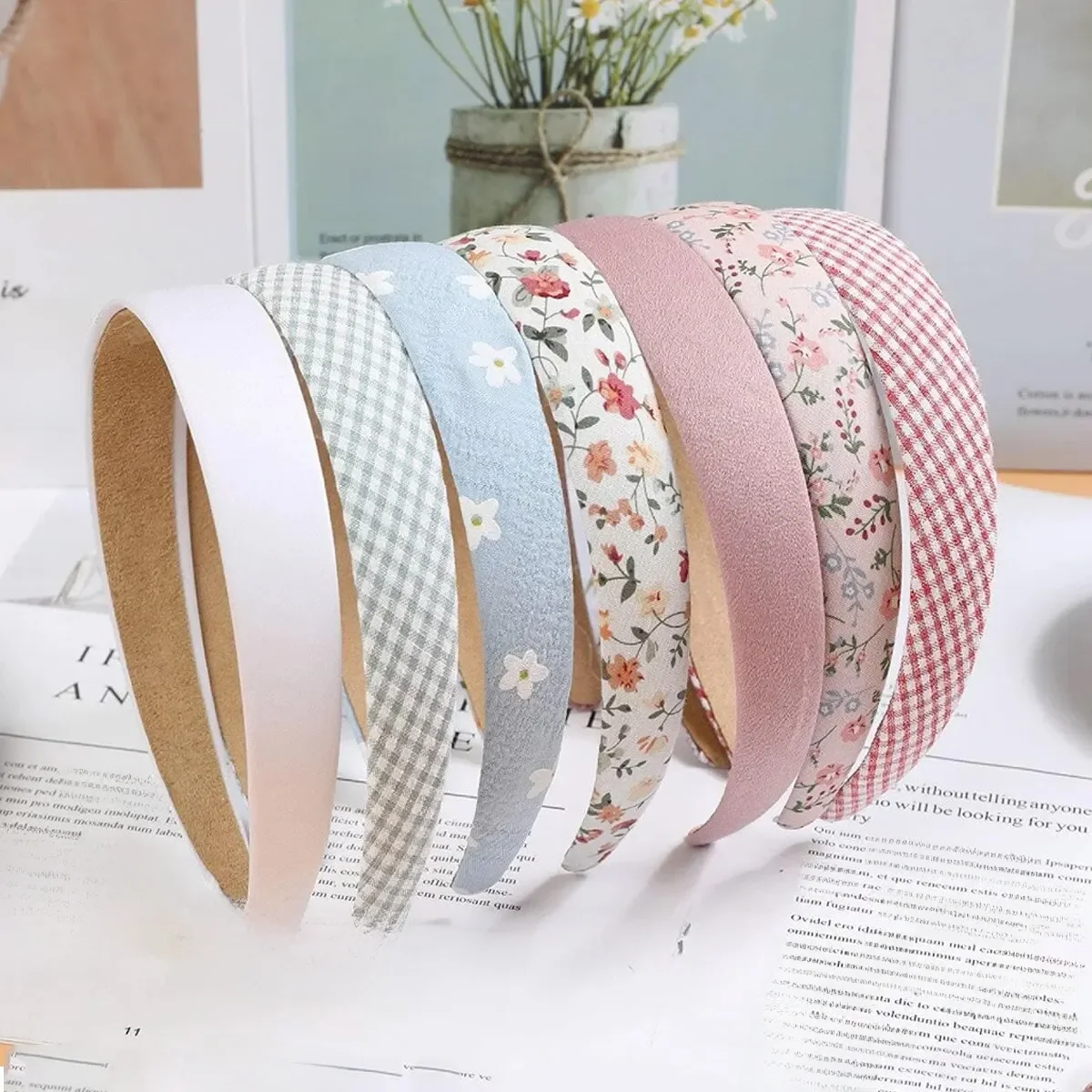 7 sztuk moda damska opaska do włosów kwiatowy Print opaski na głowę dziewczyny prosta opaska do włosów drukowana obręcz do włosów kobiece akcesoria do włosów nakrycia głowy — zdjęcie 2