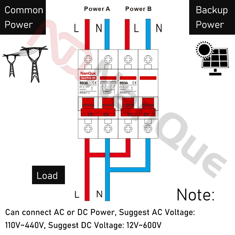 MTS Manual Dual Power Switch AC DC Voltage 220V 110V 48V 60V 400V  Main Backup Power Switch 50A 63A 100A 125A  Handle