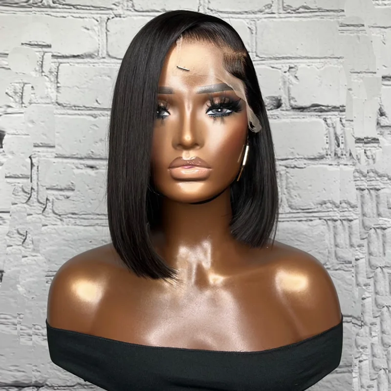 13x4 العظام مستقيم بوب شعر مستعار الدانتيل الجبهة خصلات الشعر المستعار الإنسان للنساء 4x4 قصيرة بوب شعر مستعار الدانتيل الباروكة الأمامية 100% الشعر البشري 200% الكثافة