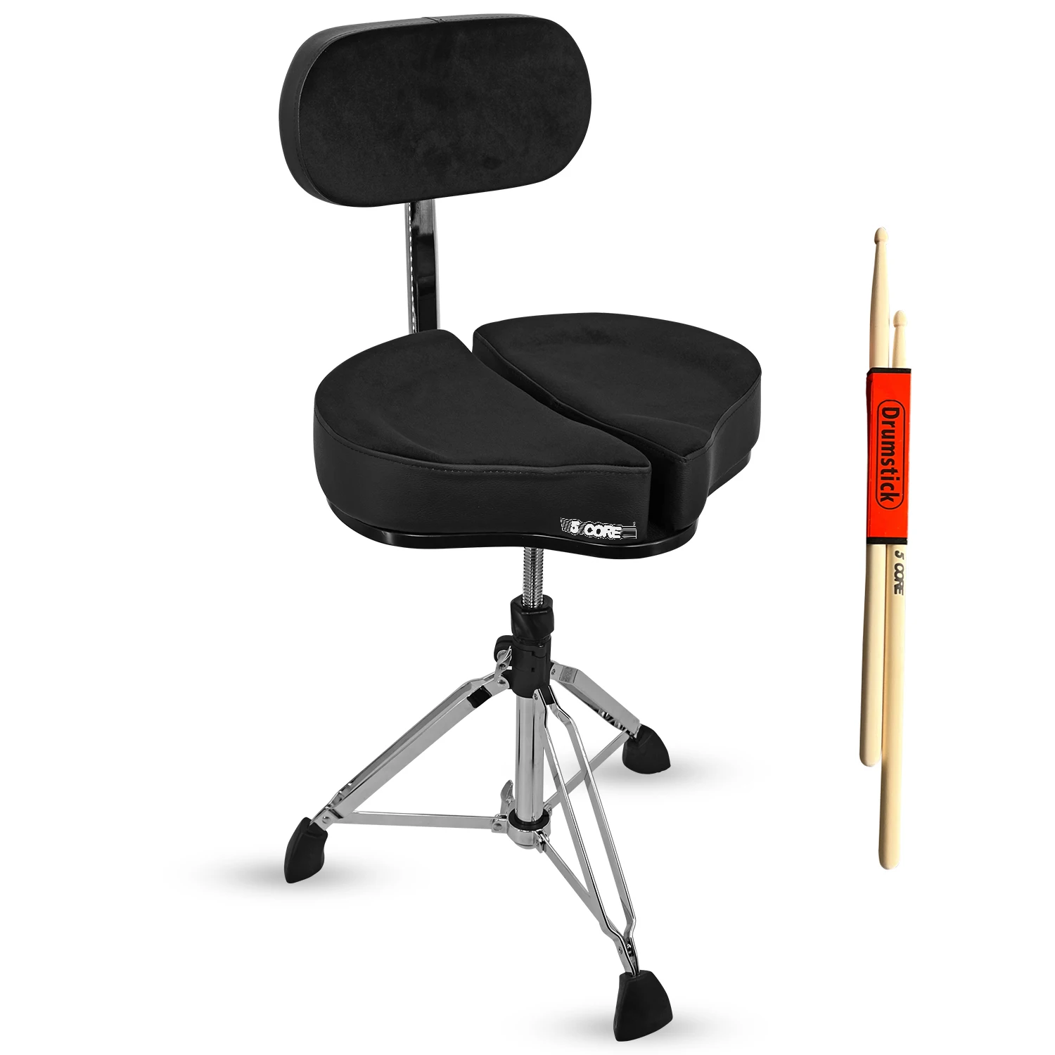 

5 Core Drum Throne Adjustable Soft Guitar Stool Drummer Seat DS GT BLK-VEL BKREST