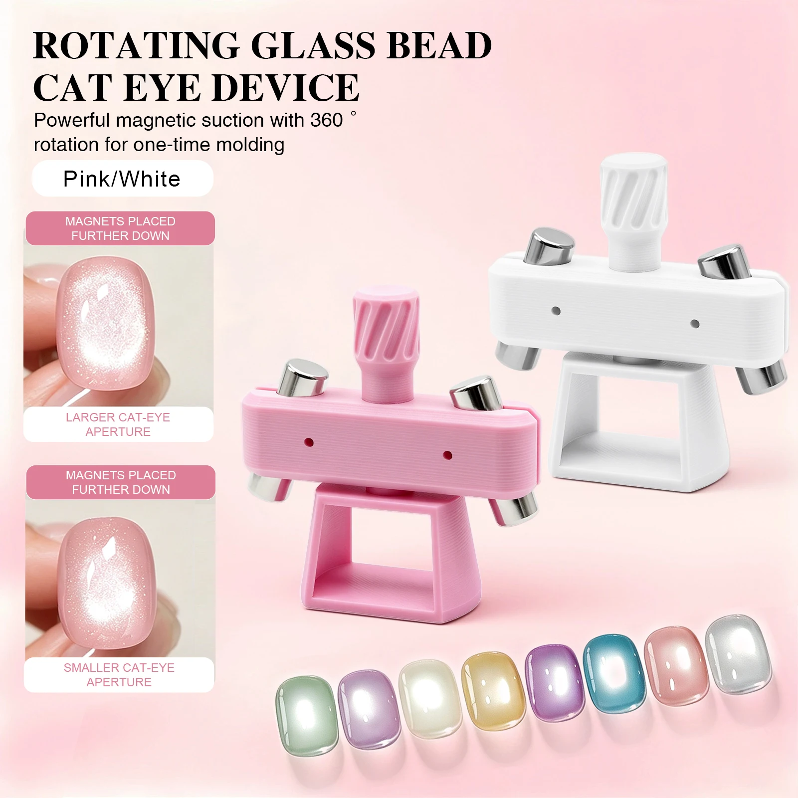 360° Rotatable Cat Eye Nail Magnet Tool Hands Free Double Magnetic Heads Stand for Glass Bead Cat Eye Gel Polish Nail Art Salon