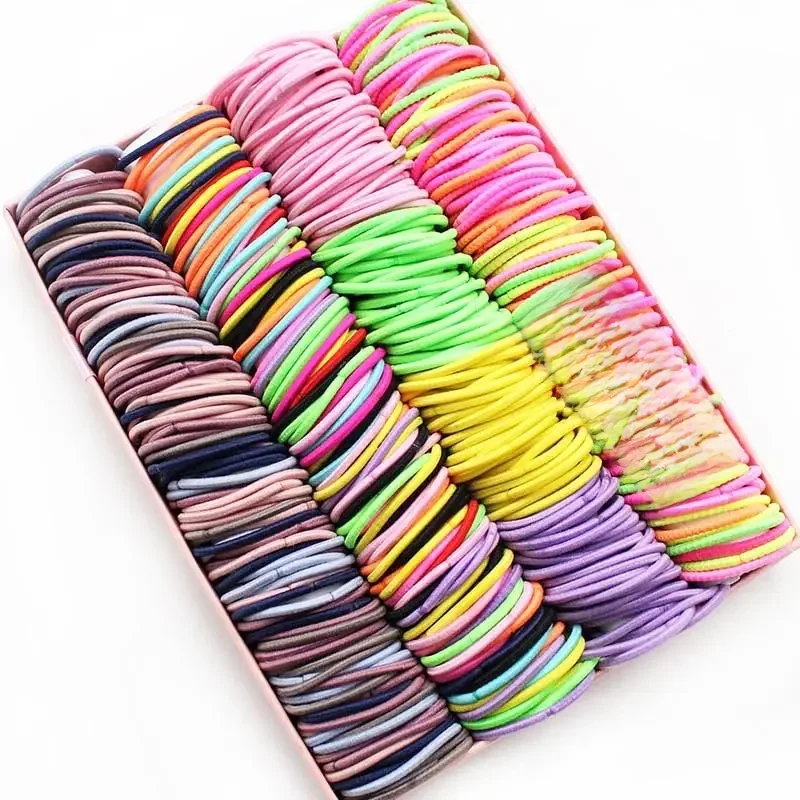 Bandes de cheveux en caoutchouc élastique pour filles, bande de bonbons, chouchou de sauna pour enfants et bébés, accessoires pour cheveux, document, 100 pièces