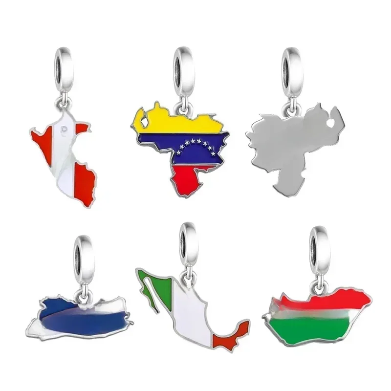 Fit oryginalna bransoletka Pan Charm 925 srebro miłość kraj czerwona biała flaga Peru mapa koraliki do robienia kobiet Berloque — zdjęcie 2
