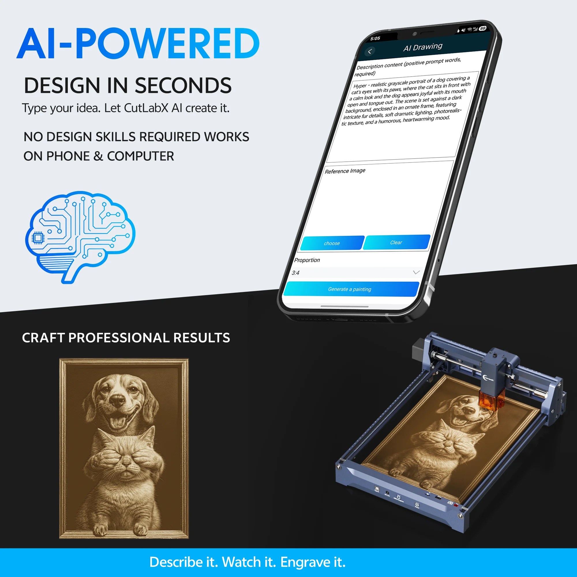 Carverall K15Pro 휴대용 레이저 조각기 5W 다이오드 조각 기계 나무 가죽 아크릴에 대한 초보자 DIY 도구