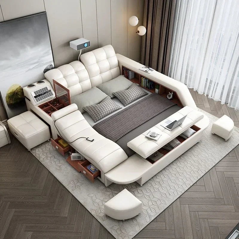 Echt leder Tech Smart Bett Multifunktion betten Massage moderne Luxus Camas mit