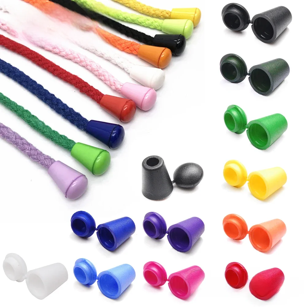 50 sztuk kolorowe plastikowe końce sznurka zatyczka do dzwonka z zamkiem pokrywy przełącznik klip Paracord torba na ubrania odzież sportowa sznurowadła części liny — zdjęcie 2