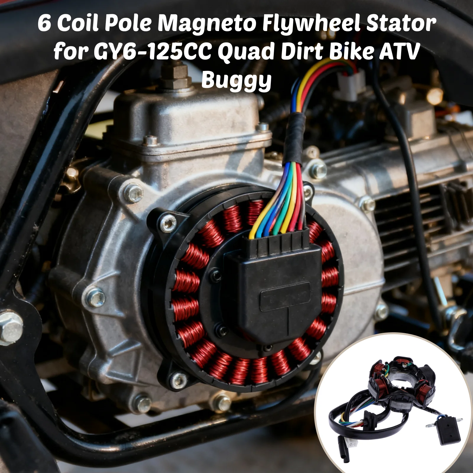

Новая катушка зажигания магнитного статора, подходящая для GY6-125CC Quad Dirt Bike ATV Buggy, разработанная для производства оптимального электрического выхода
