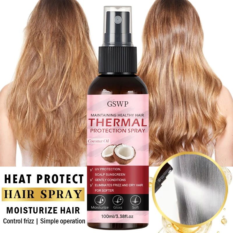 GSWP Haarpflege-Feuchtigkeitsspray mit Kokosöl, THERMISCH SCHUTZBEPFLEGENDES SPRAY BIS ZU 450°C ° F.100ml/200ml