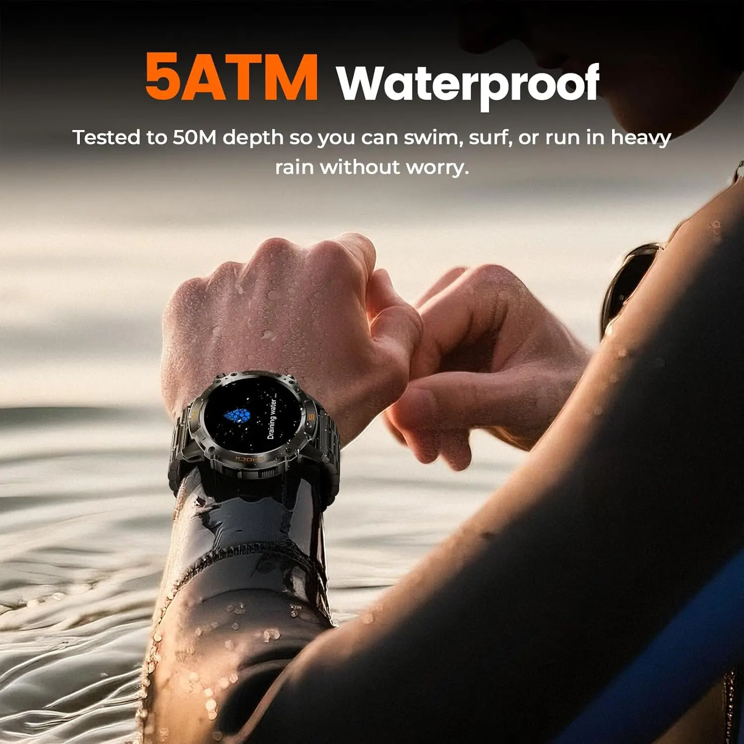 WalkerFit Smart Watch for Men, 1.43" Round AMOLED, 5ATM Waterproof for Swim,Heart Rate & Sleep Monitor,Long Battery for Android