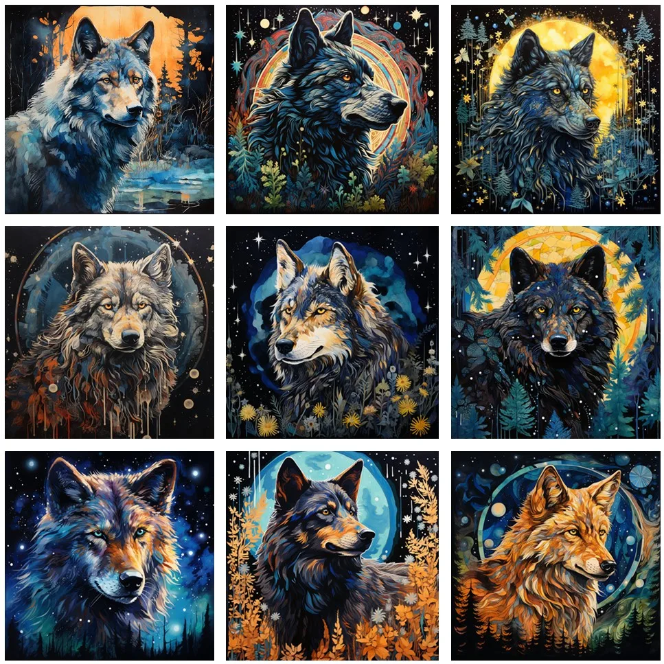 Night Wolf - Counted Cross Stitch Patterns only, No fabric, No threads, Needlework DMC Color, Printed Chart or PDF