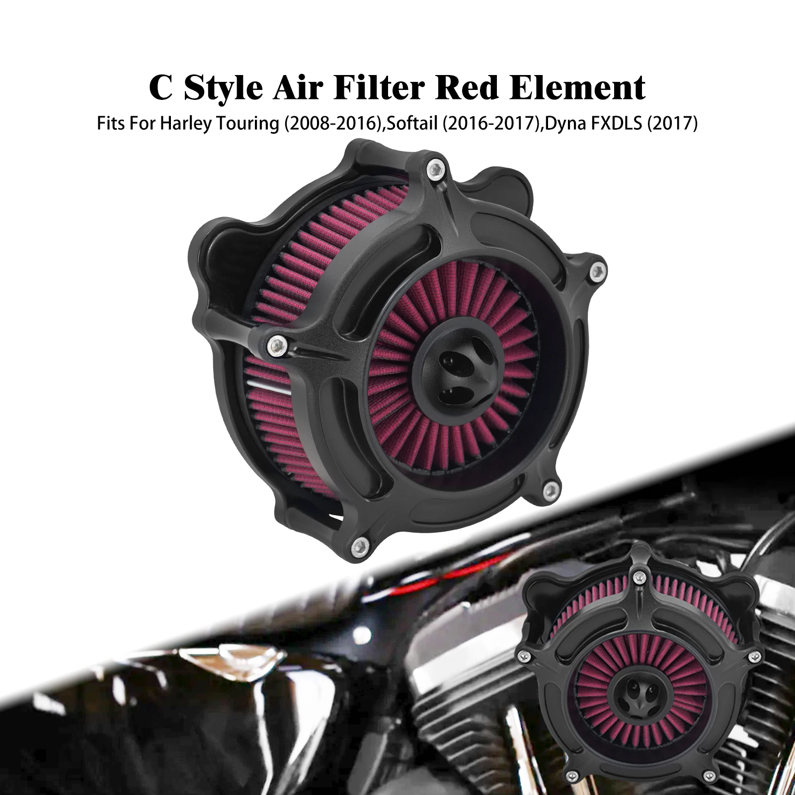 

Motorcycle Precision Fit Red Filter Air Intake Cleaner For Harley Dyna Softail Touring Trike 08-17 Throttle By Wire Only