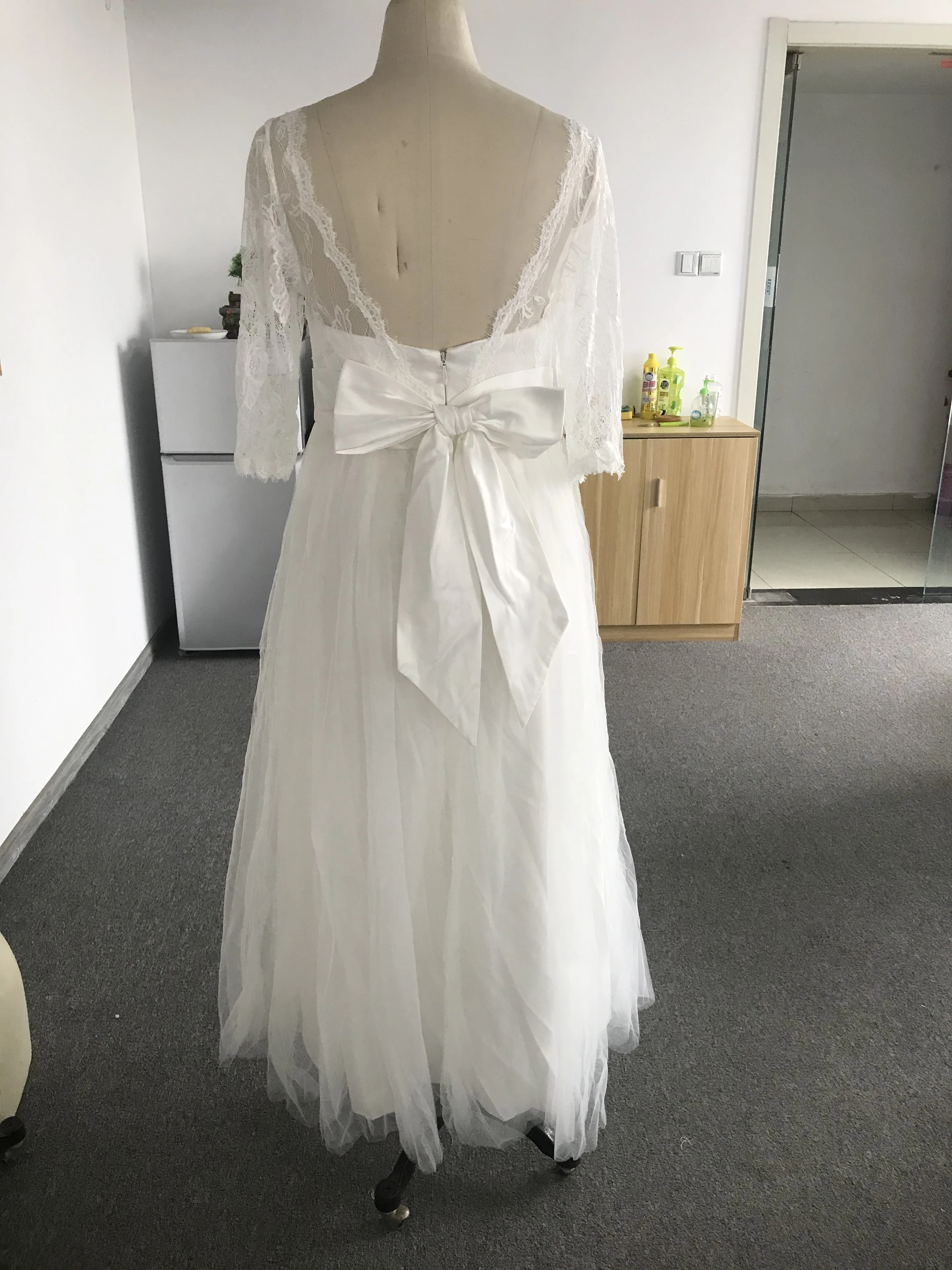 CloverBridal-vestidos de novia de manga larga para mujer, vestido de novia corto de satén, corte en A, talla grande, 2022, 1164