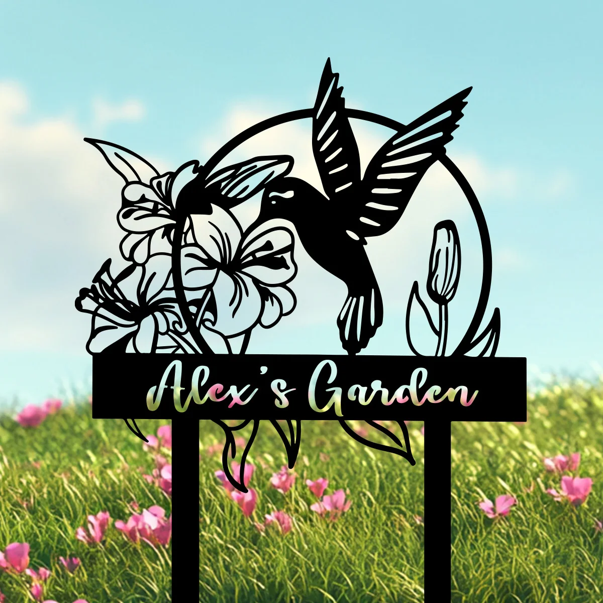 Personalized Hummingbird Metal Garden Sign, Custom Name Rustic Yard Art, Perfect Mother's Day Outdoor Decor Gift
