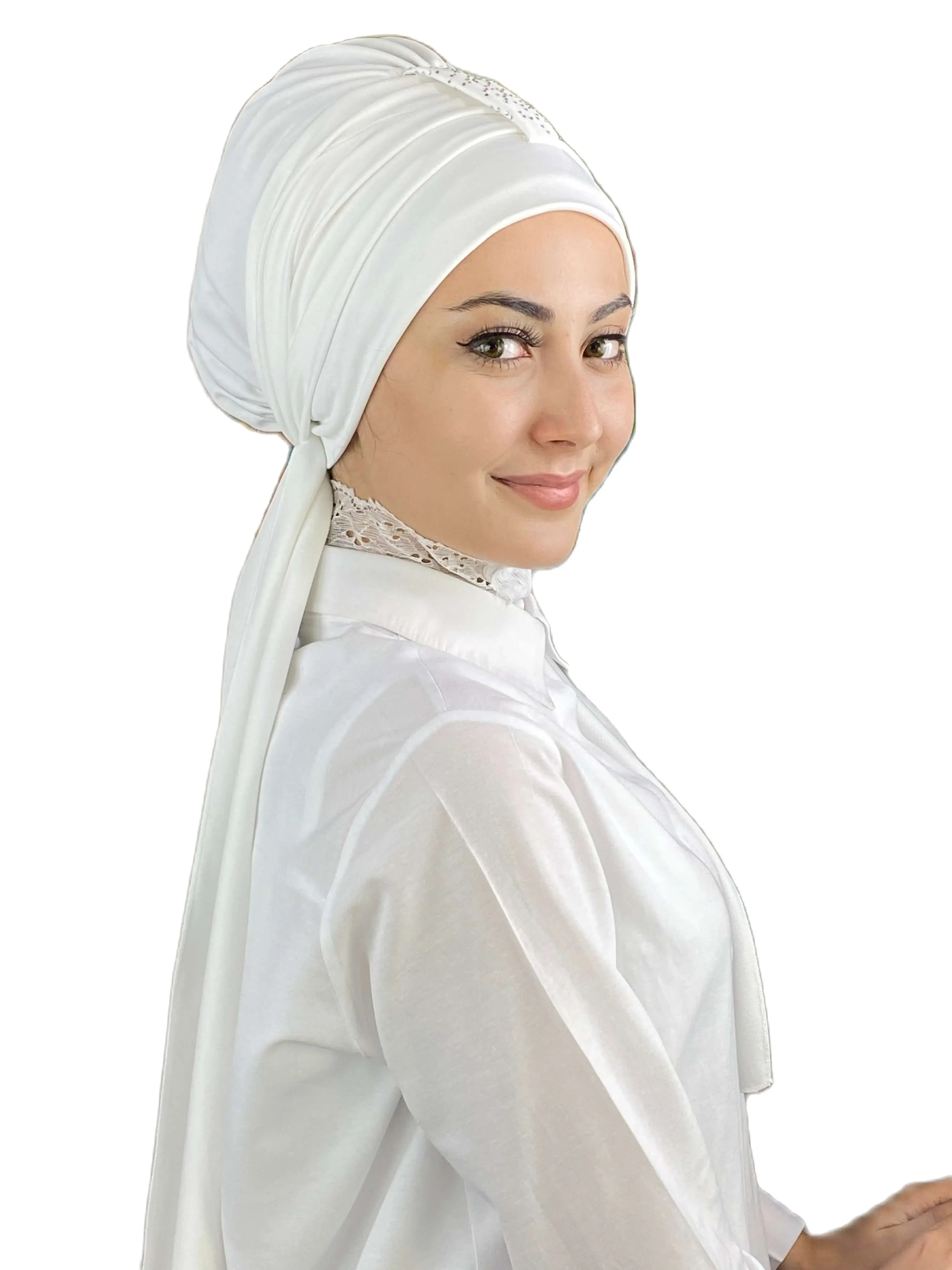 2023 New Fashion Hijab Woman\'s Hat Islamic Top Wear Foulard Shawl Hürrem Stone Single Piece Scarf White Bonnet