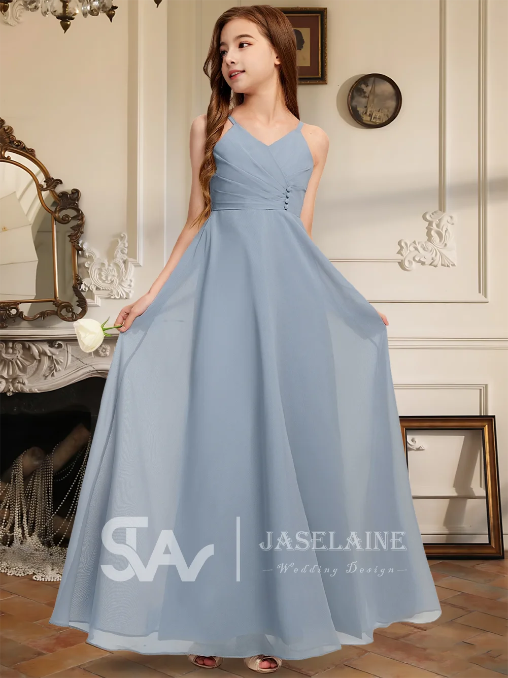 

A Kids A-Line Halter Neck Floor Length Chiffon Junior Bridesmaid Dress With Beading Flower Girl Dress Girls Formal Party Gown