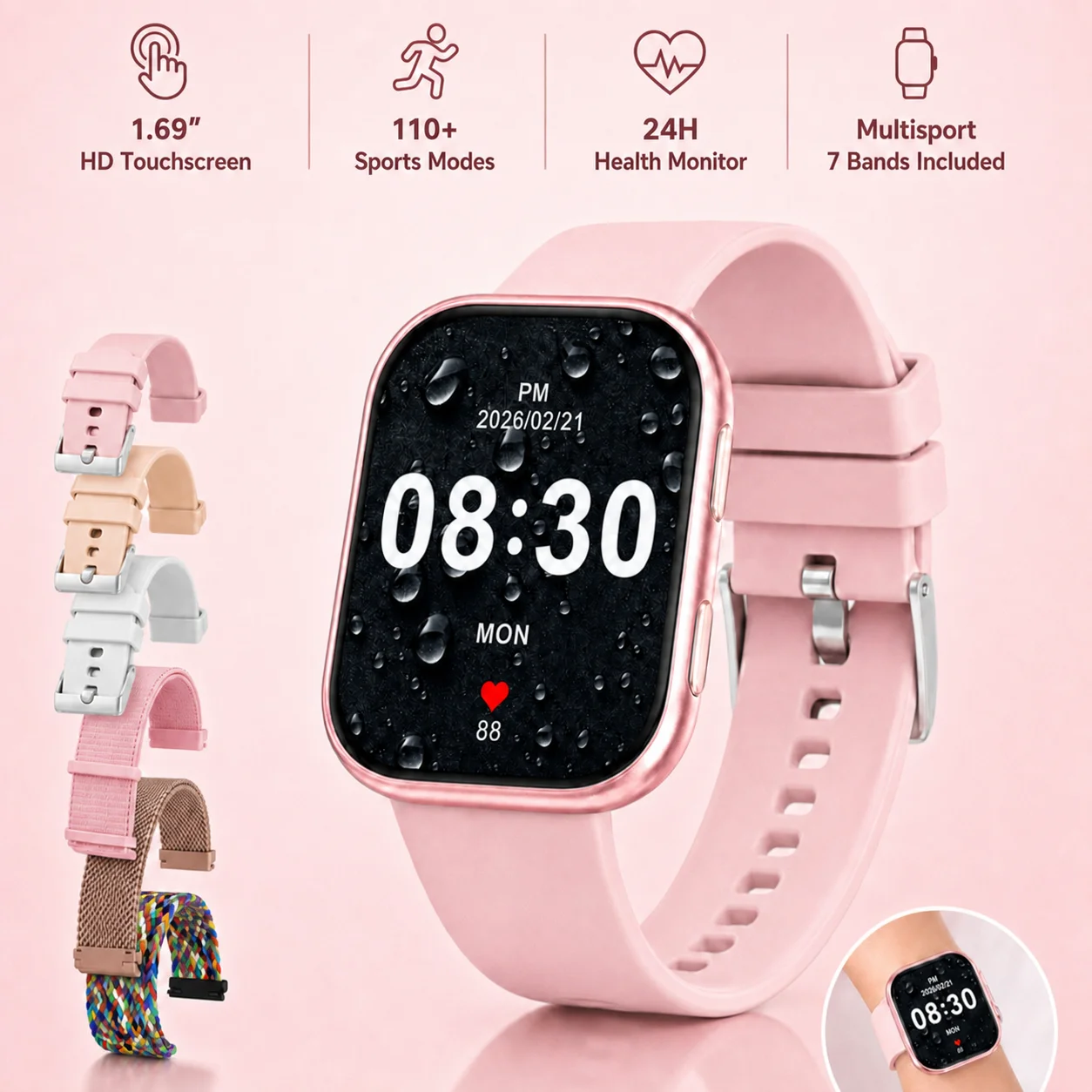 Damen Smartwatch 2026 Fitness Tracker 1,83" Touchscreen 115 Sportmodi Herzschlaf Menstruationsmonitor IP67 Wasserdicht 7 Wechselarmbänder Geschenkbox Android iOS kompatibel