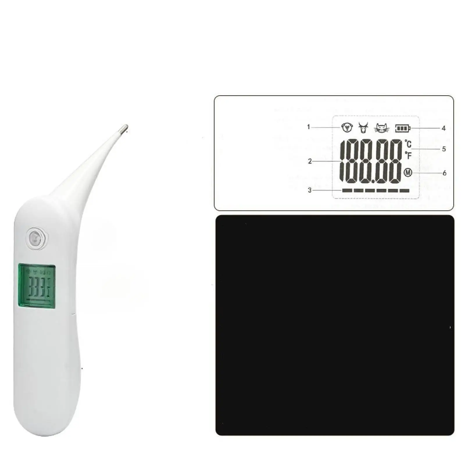 เทอร์โมมิเตอร์อิเล็กทรอนิกส์สำหรับสัตว์เลี้ยงแบบปลายโค้งงอได้ เทอร์โมมิเตอร์วัดไข้แบบดิจิตอลสำหรับสัตวแพทย์ พร้อมหน้าจอ LCD ที่ทนทาน สำหรับแกะ ม้า สุนัข แมว