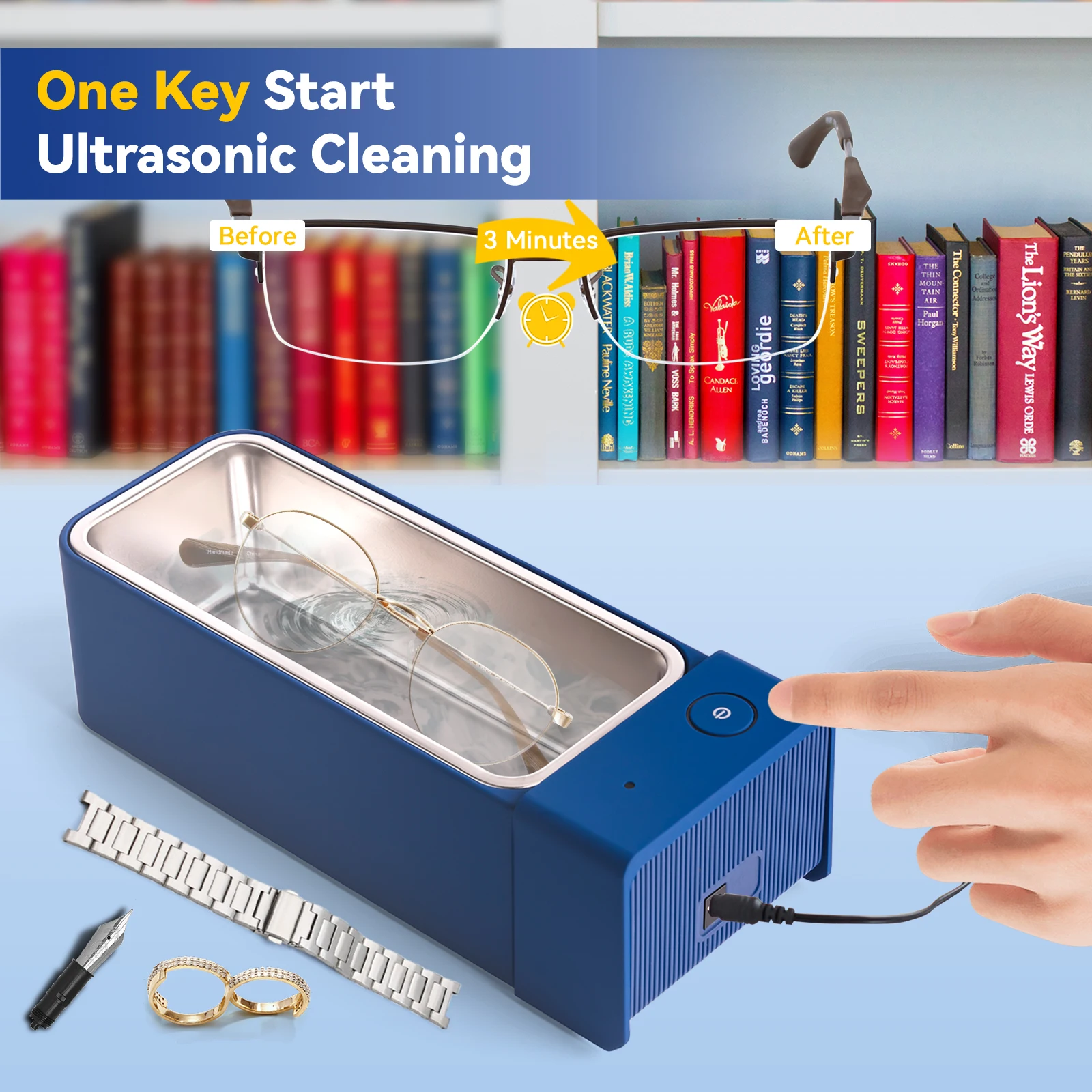 Eiwei-超音波ジュエリークリーナー,50KHz,600ml,ジュエリークリーナー,リング,ペンダント,アイライナー