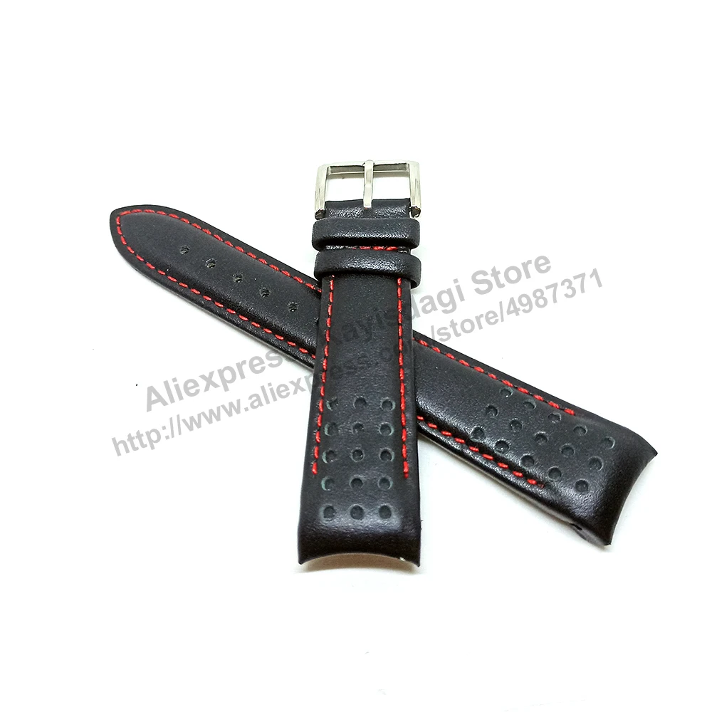 21mm Black Leather Watch Band Strap Compatible For Seiko Sportura 7T62-0KW0 - SNAE69P2 , 7T04-0AL0 - SPC141P1