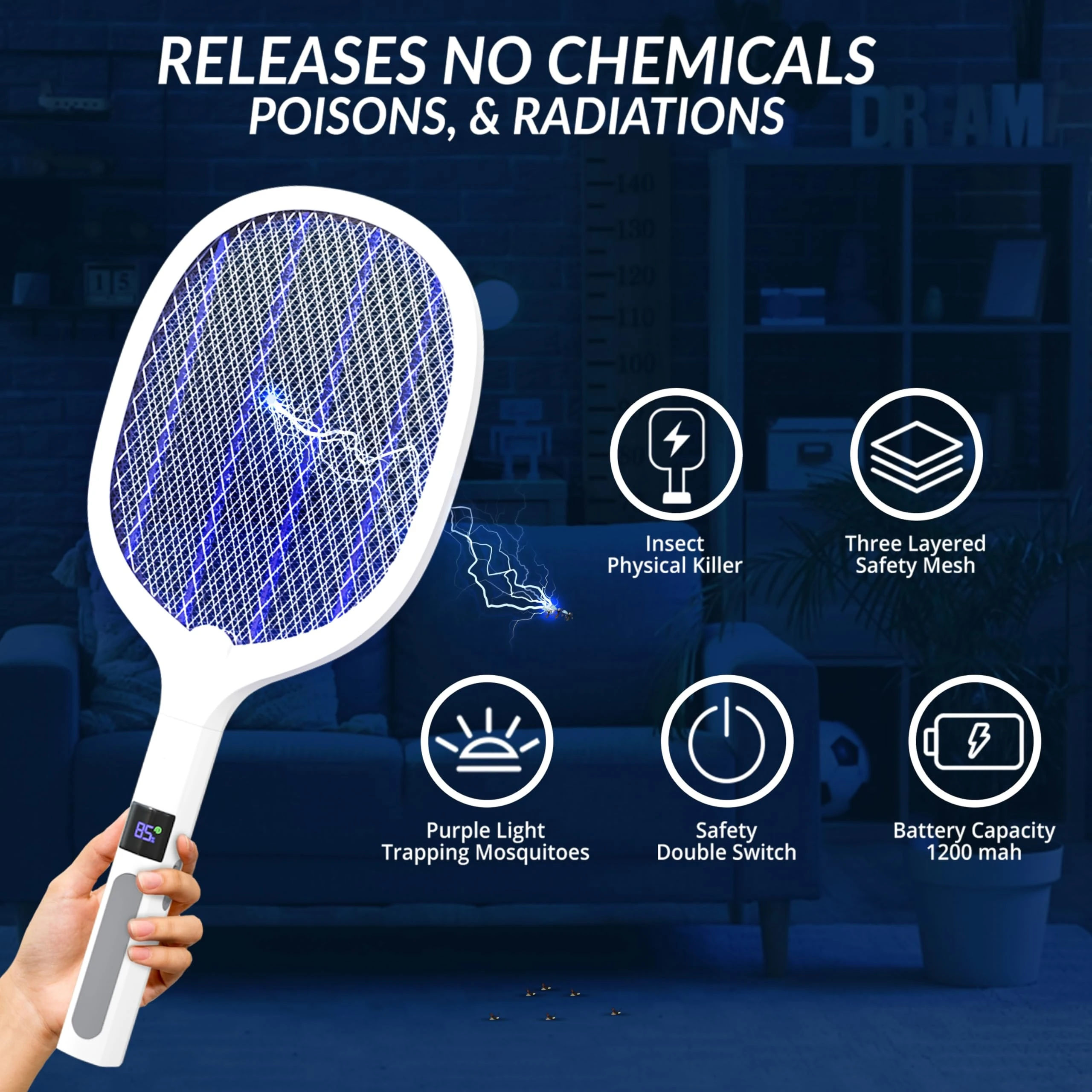 2-in-1 Electric Mosquito Swatter Mosquito Killer USB Rechargeable Angle Adjustable Electric Bug Zapper Fly Bat Insect Swatter