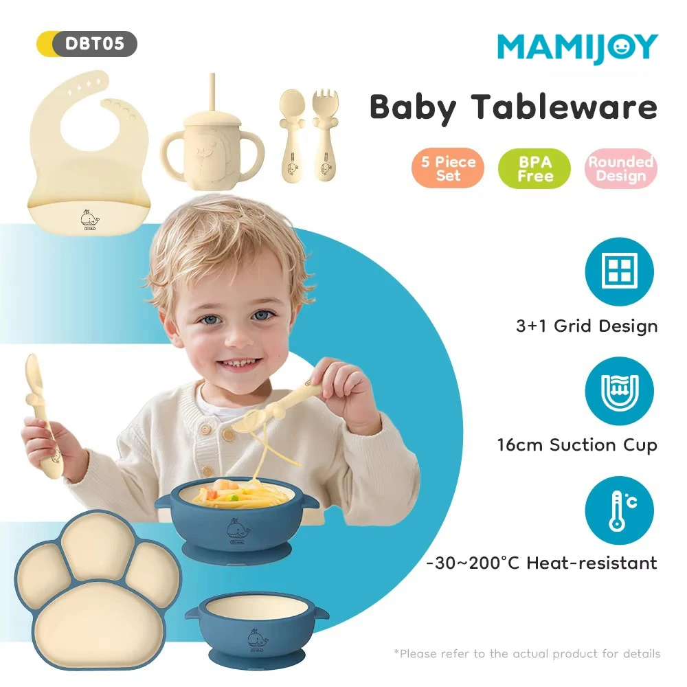 

MAMIJOY, набор из 6 предметов, набор детской посуды, детская силиконовая посуда, присоска, чашка, чашка, вилка, набор ложек, товары для младенцев, без BPA BT05