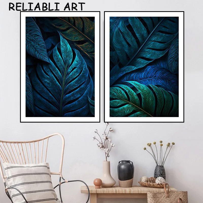 Dark Green Plants Leaves Canvas Painting Nordic Style Poster and Print Wall Art Pictures for Living Room Home Decor No Frame