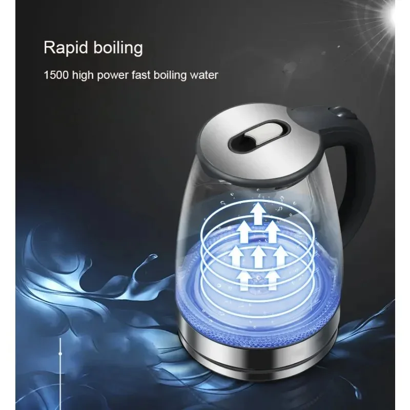 2L Electric Glass Kettle with LED Light Auto Shut Off Cordless Fast Boil Water Heater for Tea Coffee Kitchen