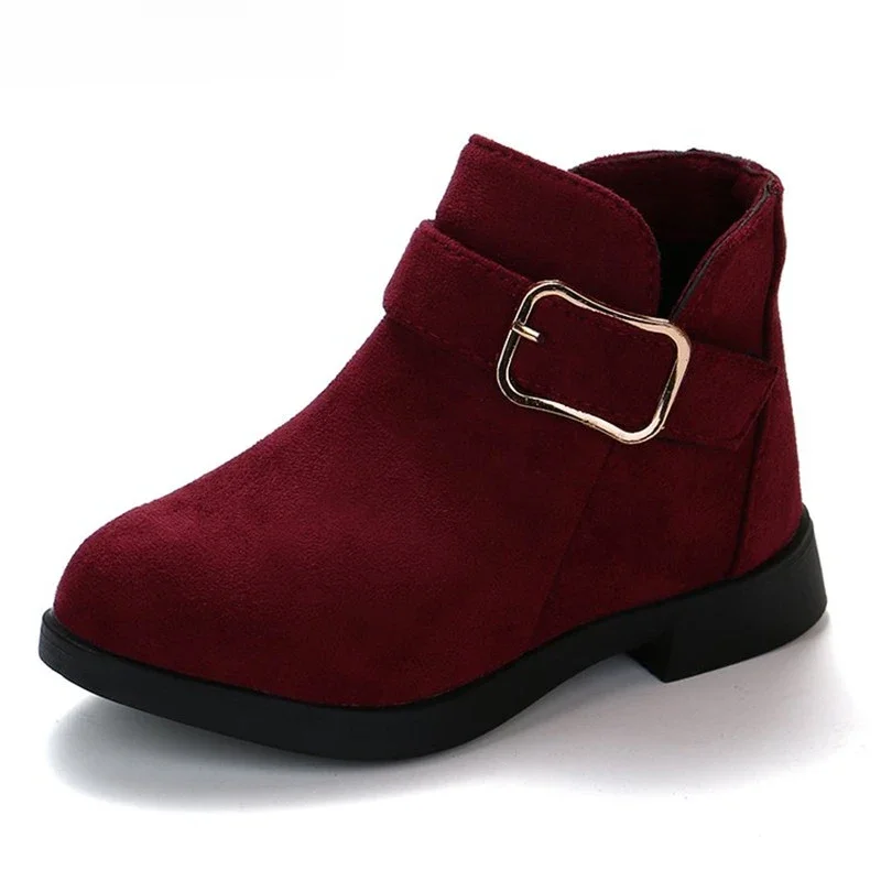 Bottes d'hiver classiques pour filles 2026 – Bottines à boucle pour enfants, bottes tendance en suède avec semelle en caoutchouc, courtes, souples et à la mode