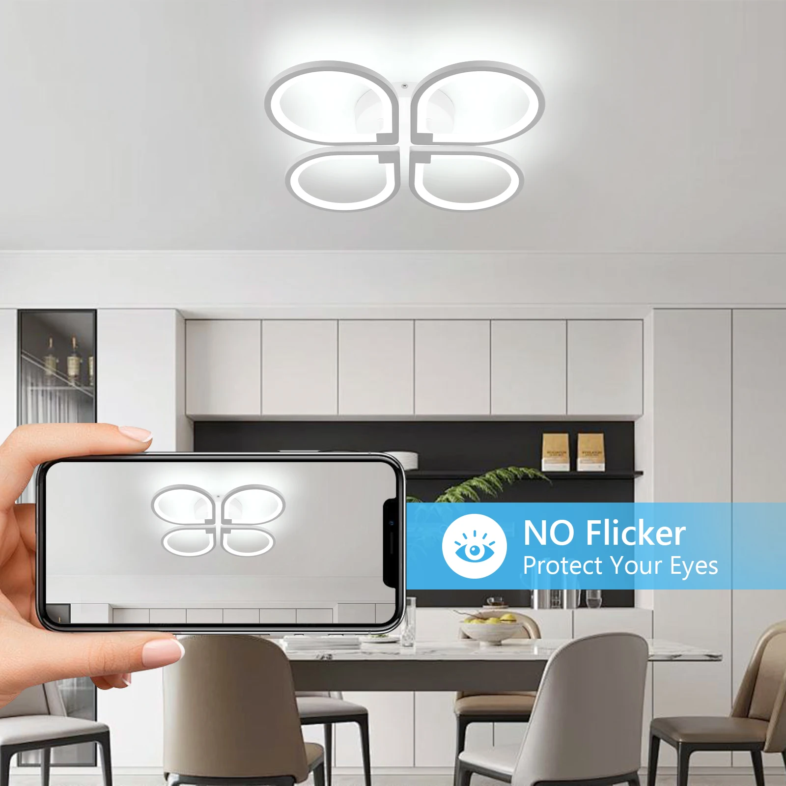 Moderne LED-Deckenleuchte, kreative Deckenleuchte mit Ringdesign, 6500 K Kaltweiß, halbbündige Deckenbeleuchtung Weiß – Detail 5