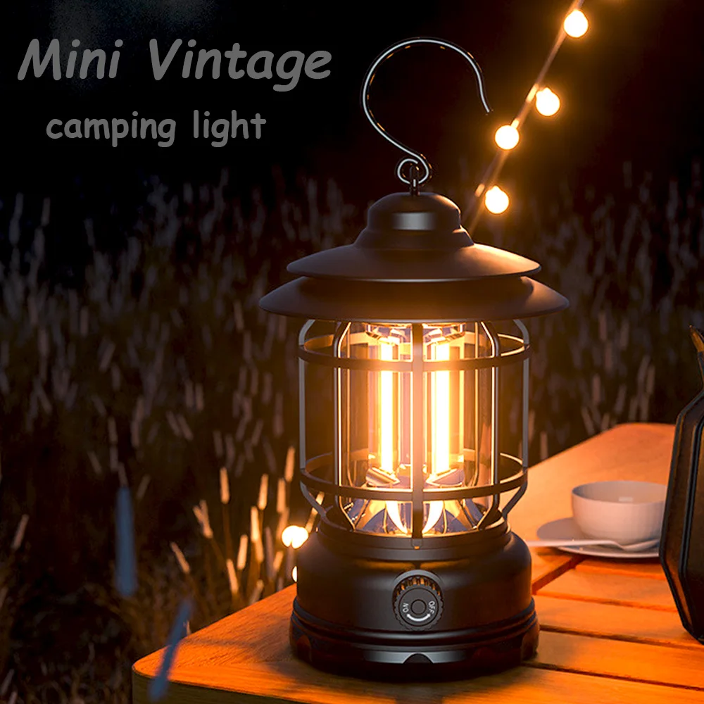 

2022 Vintage Metal Hanging Lantern 3600mAh Battery Warm Light Led Camping Lights Rechargeable Lightweight Tent Lamp For Outdoor