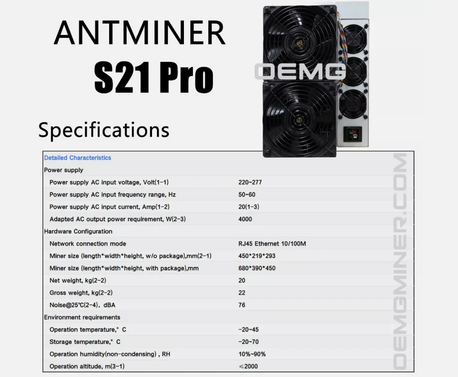 HKD Best Selling Brand NEW Bitmain Antminer S21 Pro 234T Bitcoin Miner with Power Cord