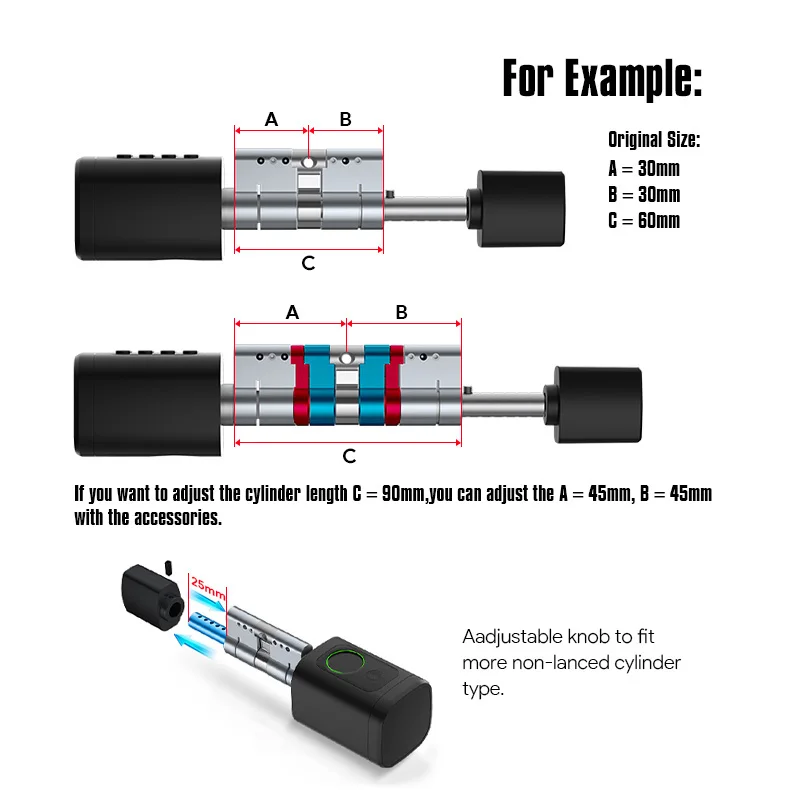 قفل باب ذكي من ttlock tuya مع قفل باب ببصمة الإصبع وقفل بلوتوث وفتح بمفتاحين و5 بطاقات RFID وأسطوانة ذكية قابلة للتعديل