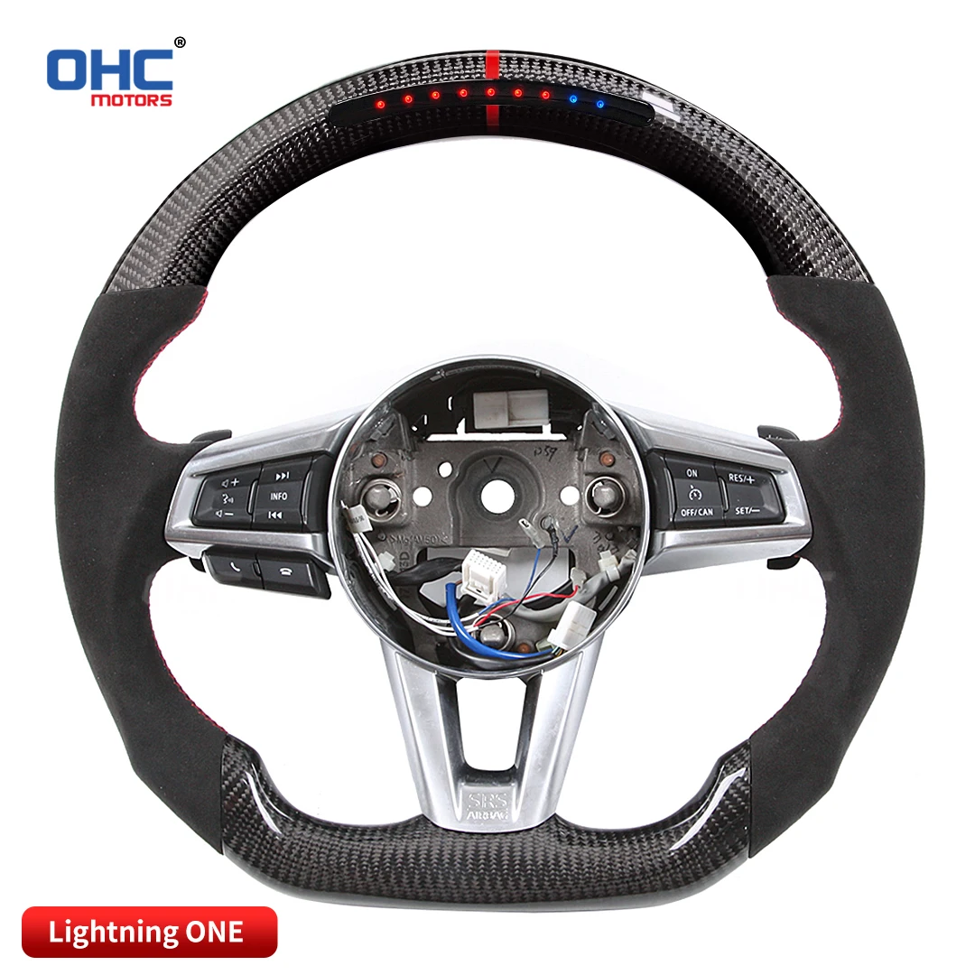 OHC Motors 100% Real Carbon Fiber Leather Alcantara RPM Light Up Galaxy Pro LED Steering Wheel Compatible for Mazda CX-5