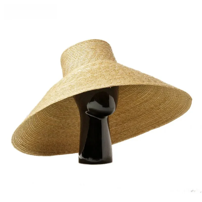 25cm nowe mody Handmade Plus duże rondo modelowania słomy kapelusze przeciwsłoneczne kobiety kobieta wysokiej jakości kapelusze plażowe duże UV kapelusz typu Bucket prezenty — zdjęcie 2