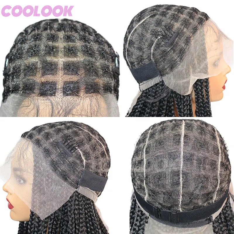 Pelucas trenzadas de Bob corto Pelucas trenzadas de caja frontal de encaje completo sintético Pelucas trenzadas de cornrow frontal de encaje negro para mujeres negras 10 pulgadas