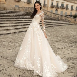 Msikoods Luxury Wedding Dress Princess Illusion Long Sleeves Lace Applique Vintage Bridal Dress 2025 Corset Bride Gown Customizd