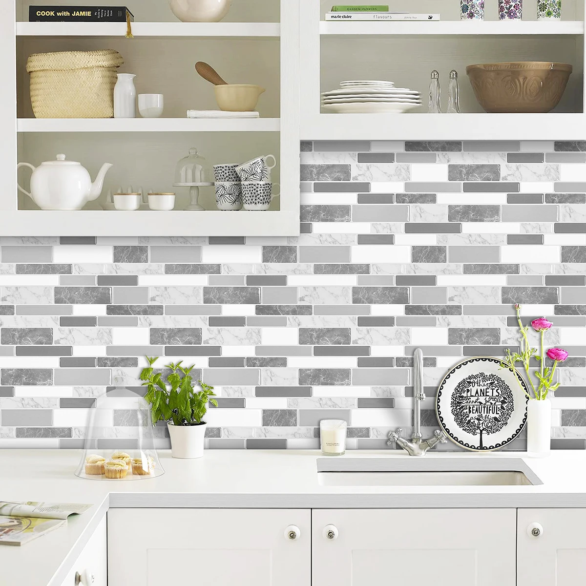 

EasyTiles 3D Mosaic Wall Stickers Waterproof Brick Peel And Stick Backsplash Tiles for Kitchen Room Decor 30.5*30.5 cm 5 Sheets