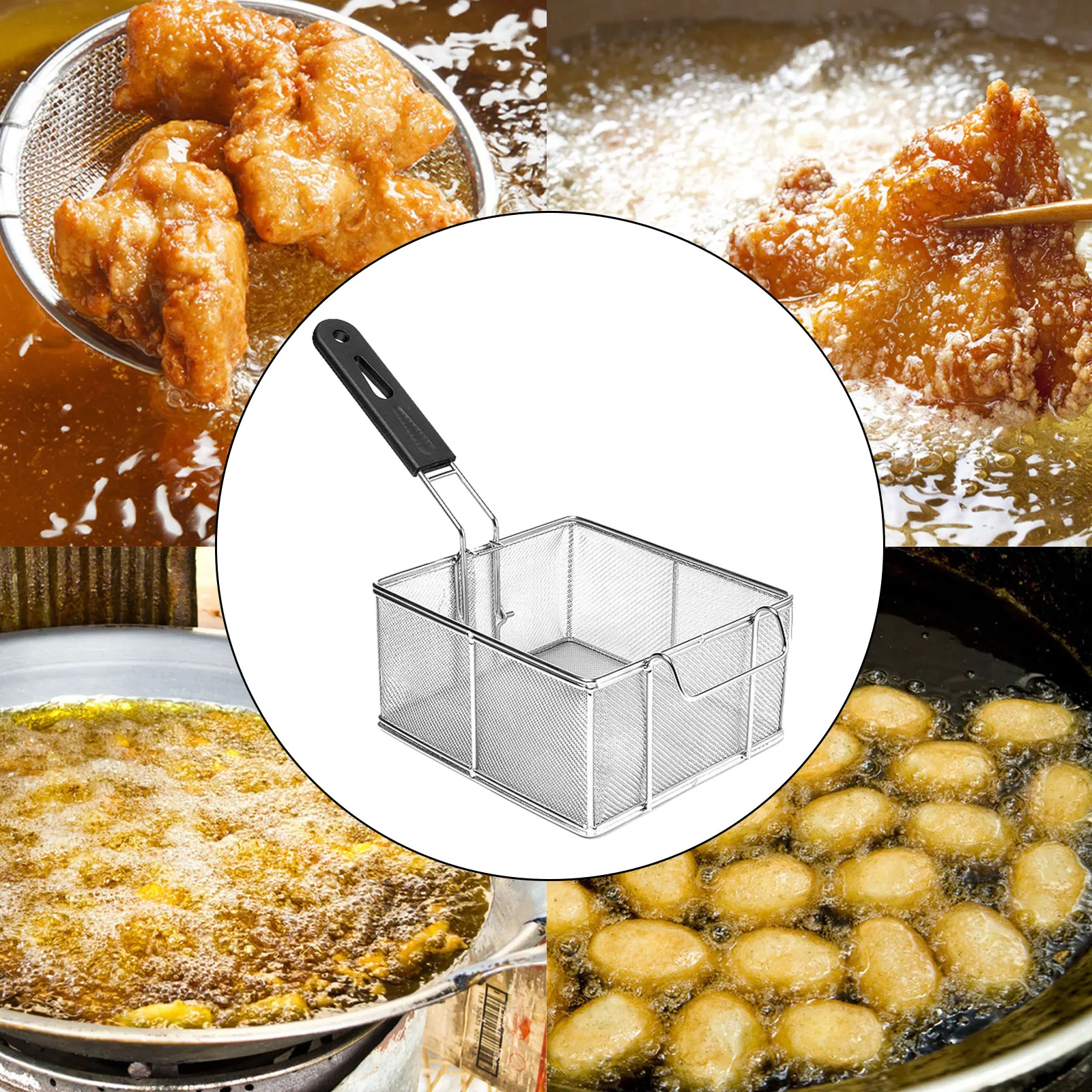 Deep Fry Basket Strainer Basket Multipurpose Kitchen Cooking Tool with Handle Frying Basket for Restaurant BBQ Home Party