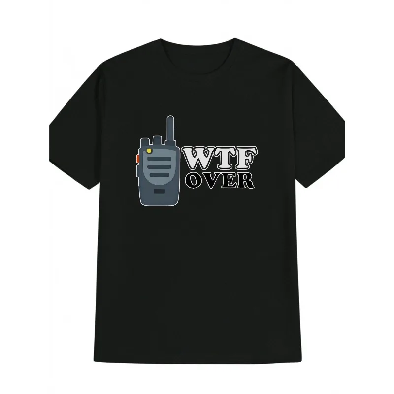 

Men's Casual Graphic Pure Cotton T-Shirt with Cartoon Walkie Talkie Antenna WTF Over Print Round Neck Tee Regular Fit Top