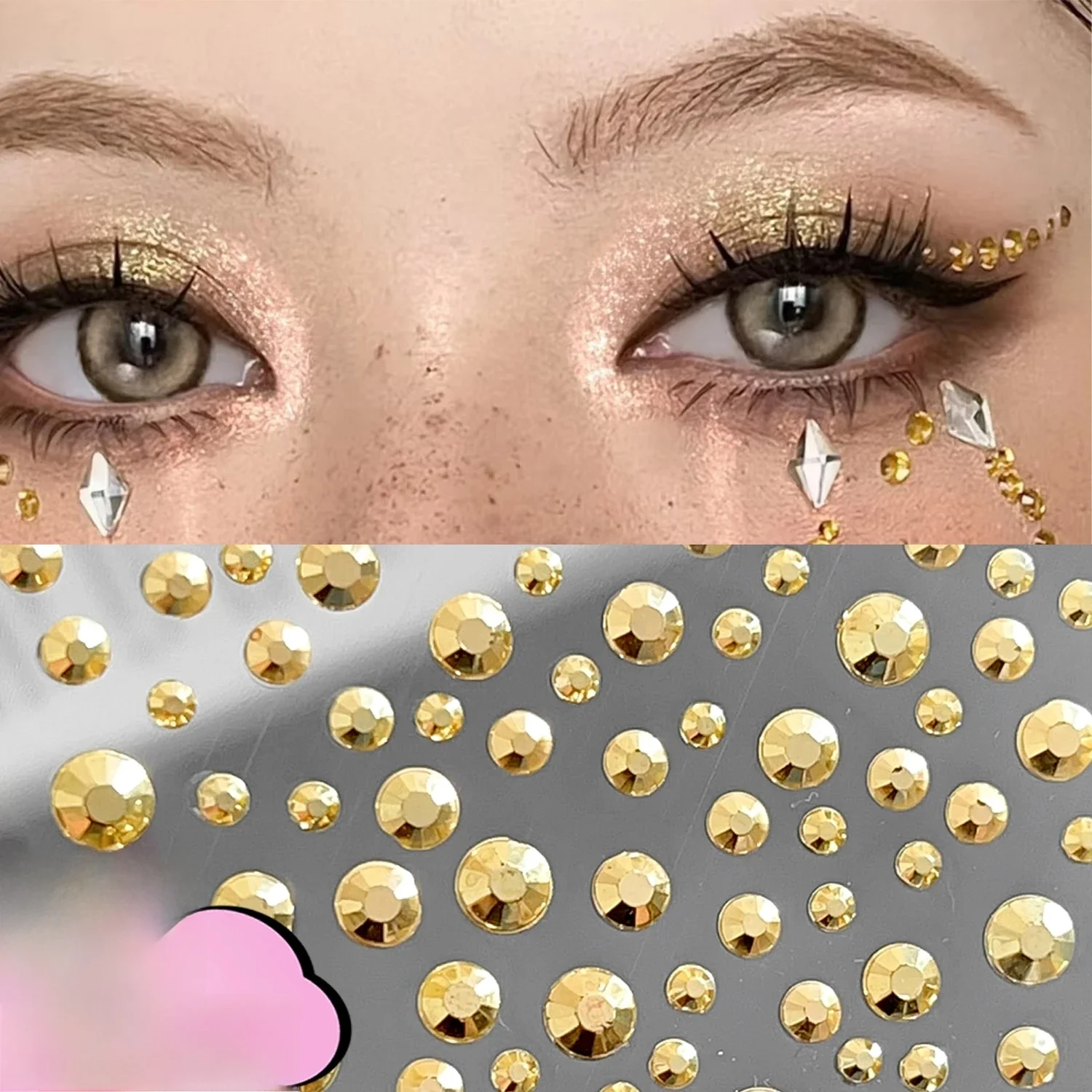 Y2K diamant visage bijoux corps doré paillettes autocollants pour maquillage Festival fête mariage bricolage auto-adhésif strass autocollants