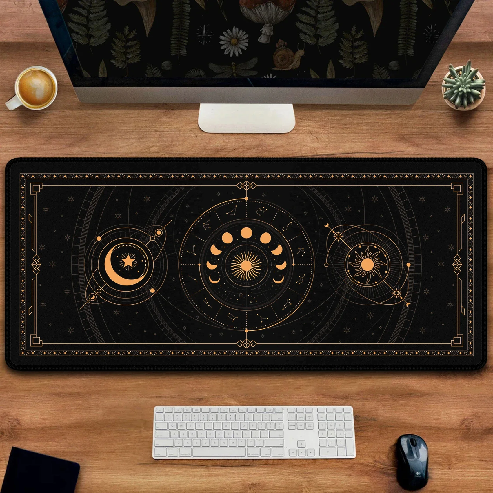 AliExpress Laumango Celestial Mousepad Astrology Moon Phase Cycle In Black And Gold Stars In Space Horoscope Zodiac Desk