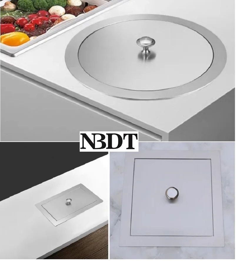 SUS304 Round Square Rectangle Waste Trash Chute With Unhinged Knob Lid Cover Kitchen Countertop Lab Working Top Drop In