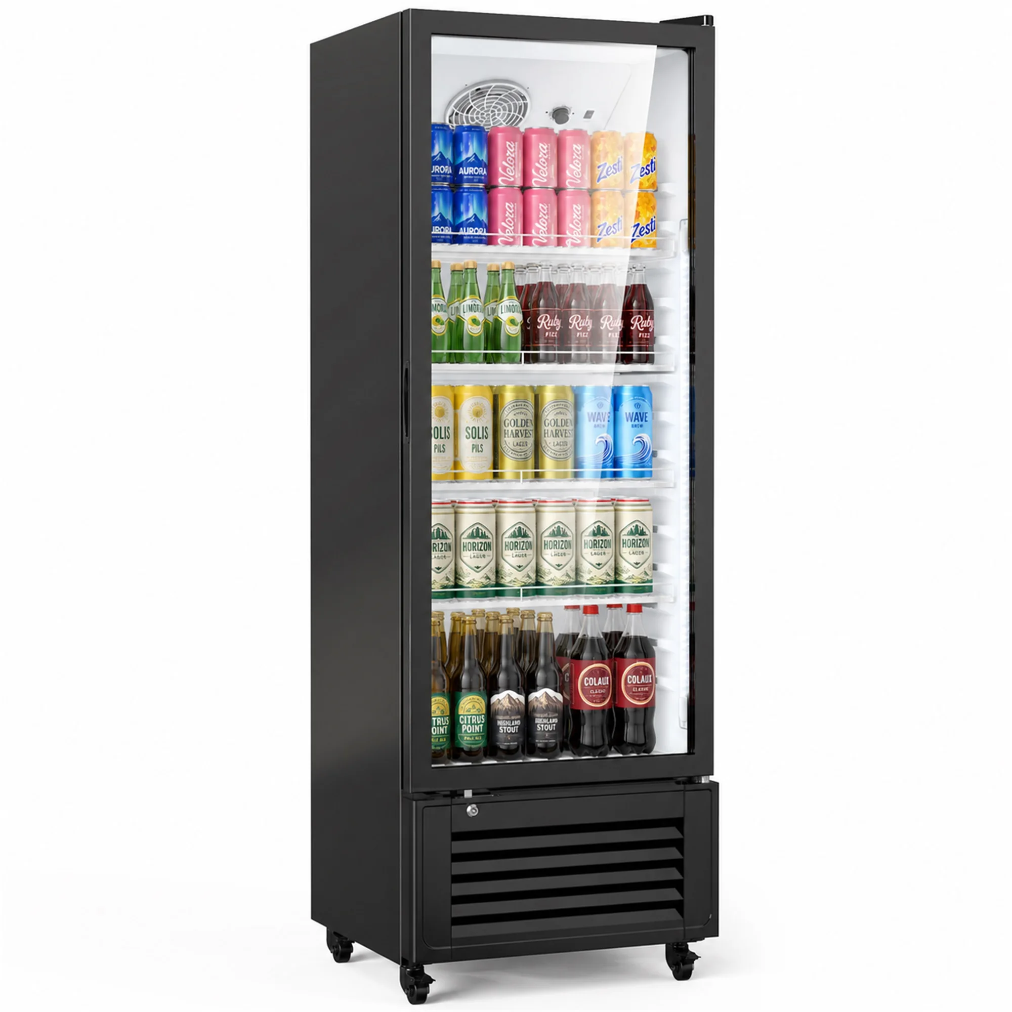 11 Cu Ft Commercial Refrigerators Single Door, Glass Door Merchandiser Display Beverage Fridge with Built-in LED Light, 1.64kwh/24h Retail Cooler for Shop, Restaurant, Apartment