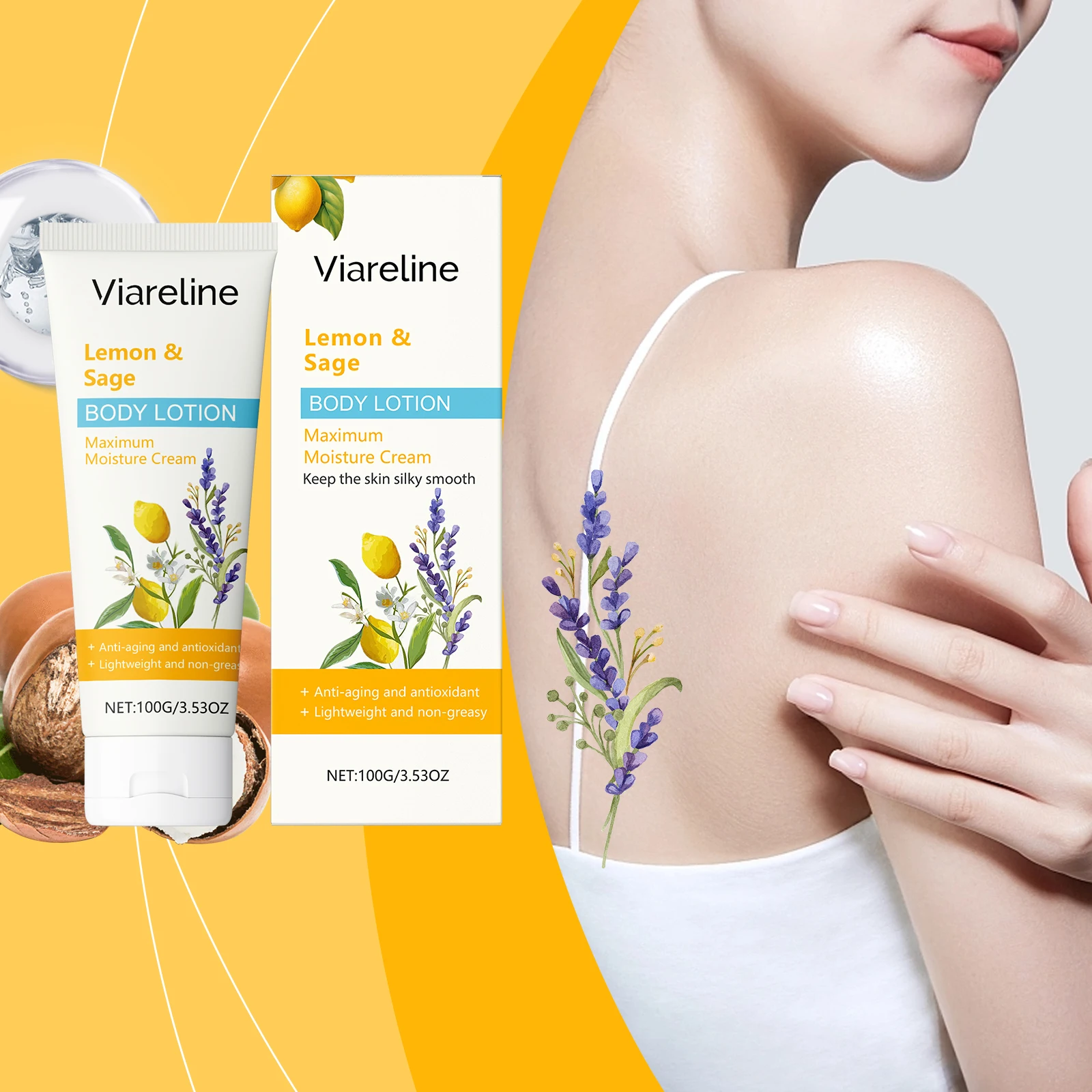 

Viareline Lemon Sage Scent Body Lotion Anti-oxidant Daily Reduce Dryness and Roughness Nourishing Hydrating Mild Body Cream