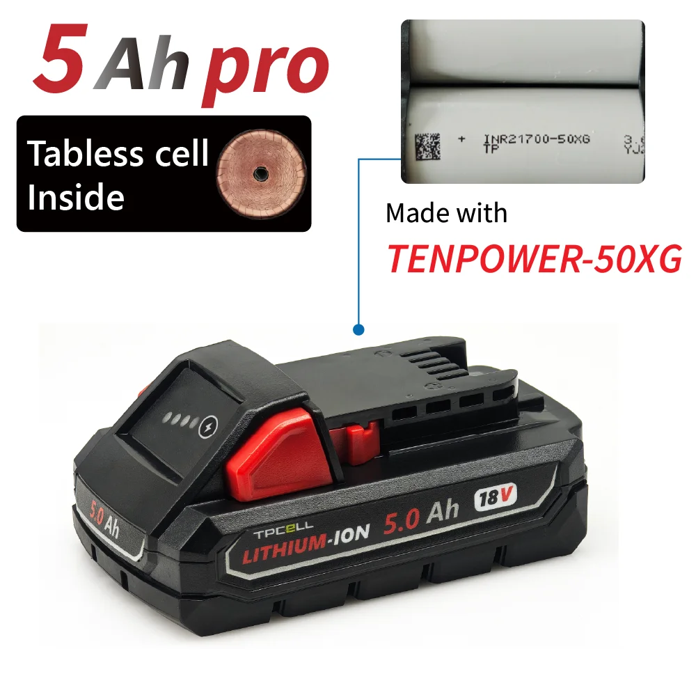 TPCELL 4Ah/5Ah For M.18 21700 Tabless cells Replacement Battery Power Tools Li-ion